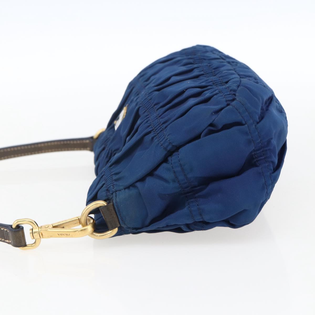 PRADA Accessory Pouch Nylon Blue Gold Auth ep13317A
