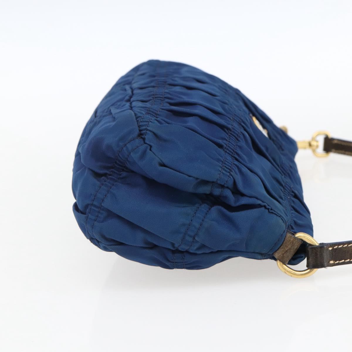 PRADA Accessory Pouch Nylon Blue Gold Auth ep13317A