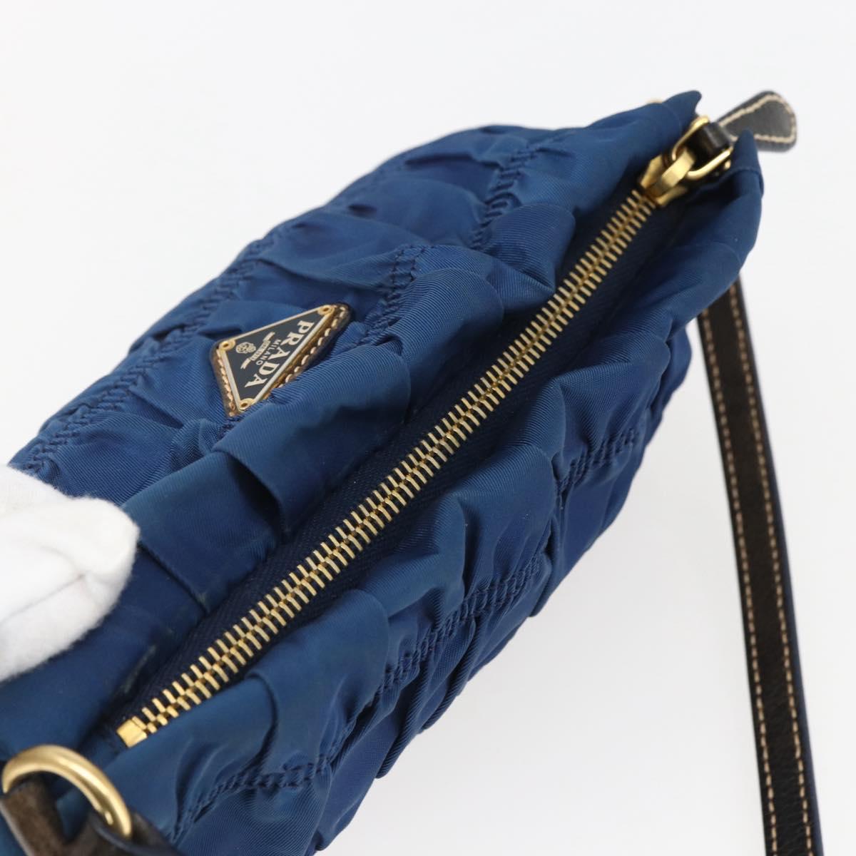 PRADA Accessory Pouch Nylon Blue Gold Auth ep13317A
