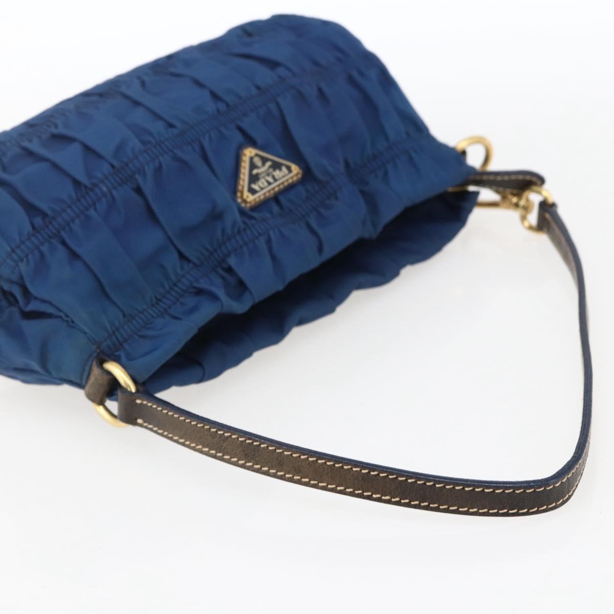 PRADA Accessory Pouch Nylon Blue Gold Auth ep13317A