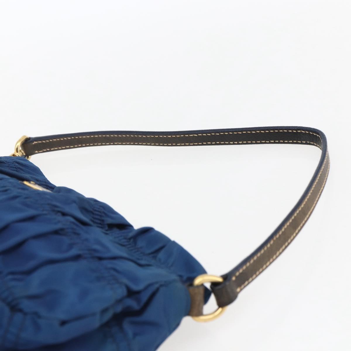 PRADA Accessory Pouch Nylon Blue Gold Auth ep13317A