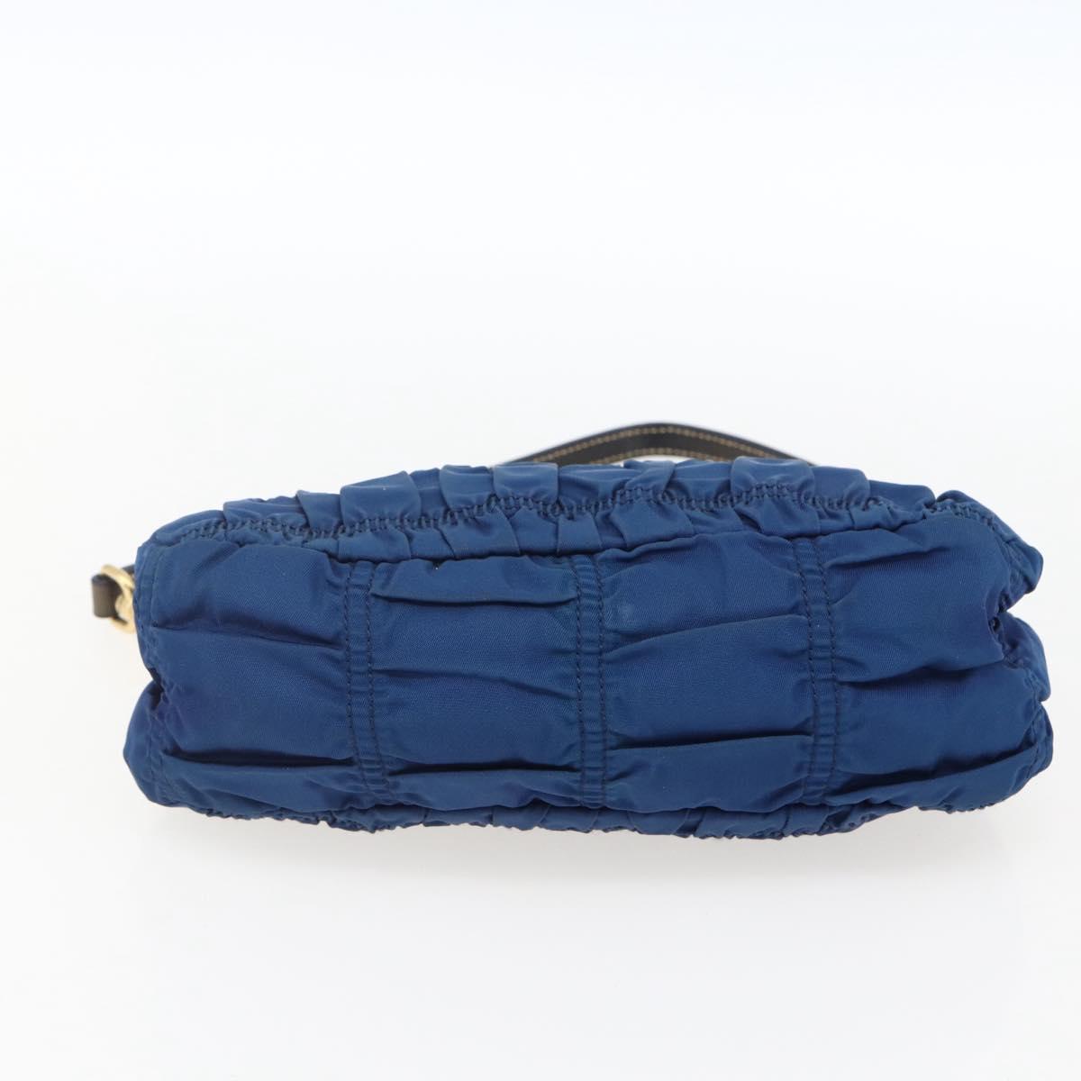 PRADA Accessory Pouch Nylon Blue Gold Auth ep13317A