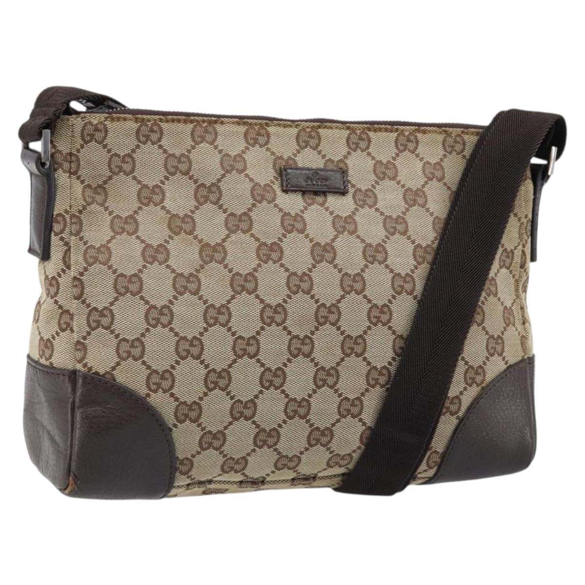 GUCCI GG Canvas Shoulder Bag Beige Silver 114273 Auth ep13324