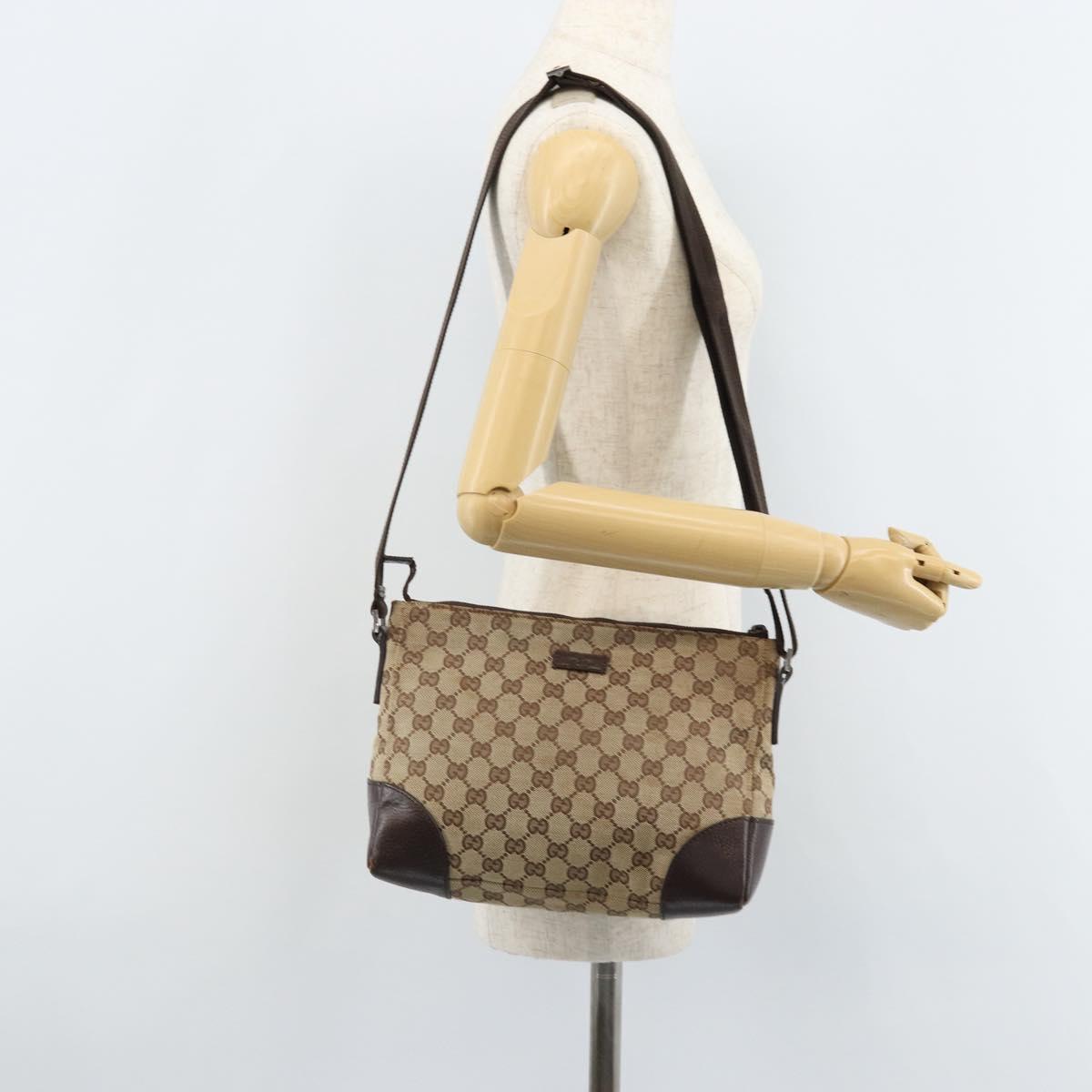 GUCCI GG Canvas Shoulder Bag Beige Silver 114273 Auth ep13324