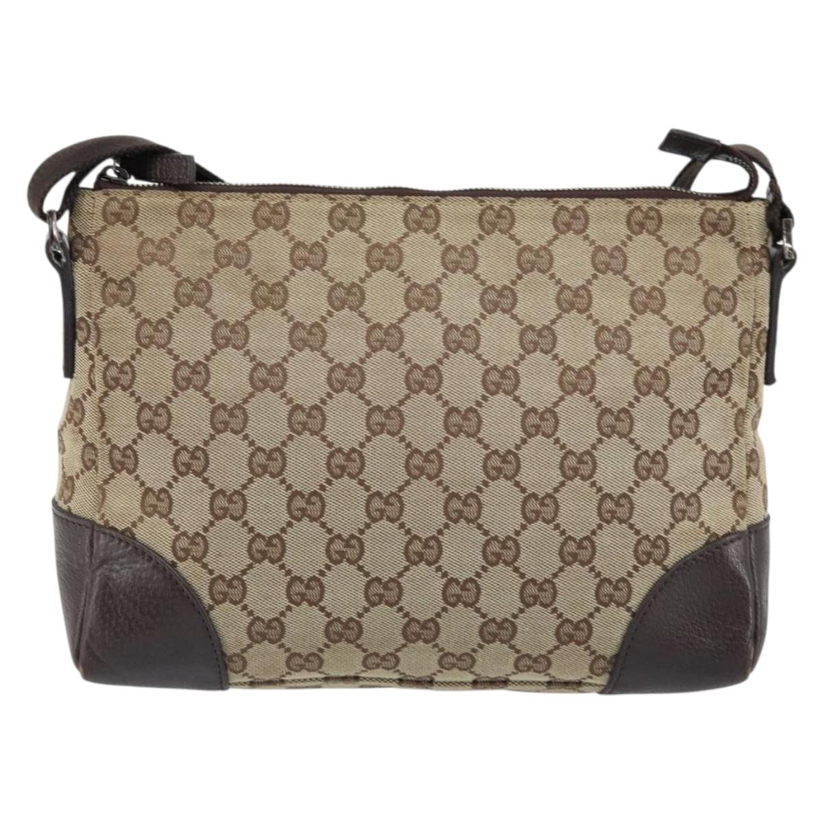 GUCCI GG Canvas Shoulder Bag Beige Silver 114273 Auth ep13324