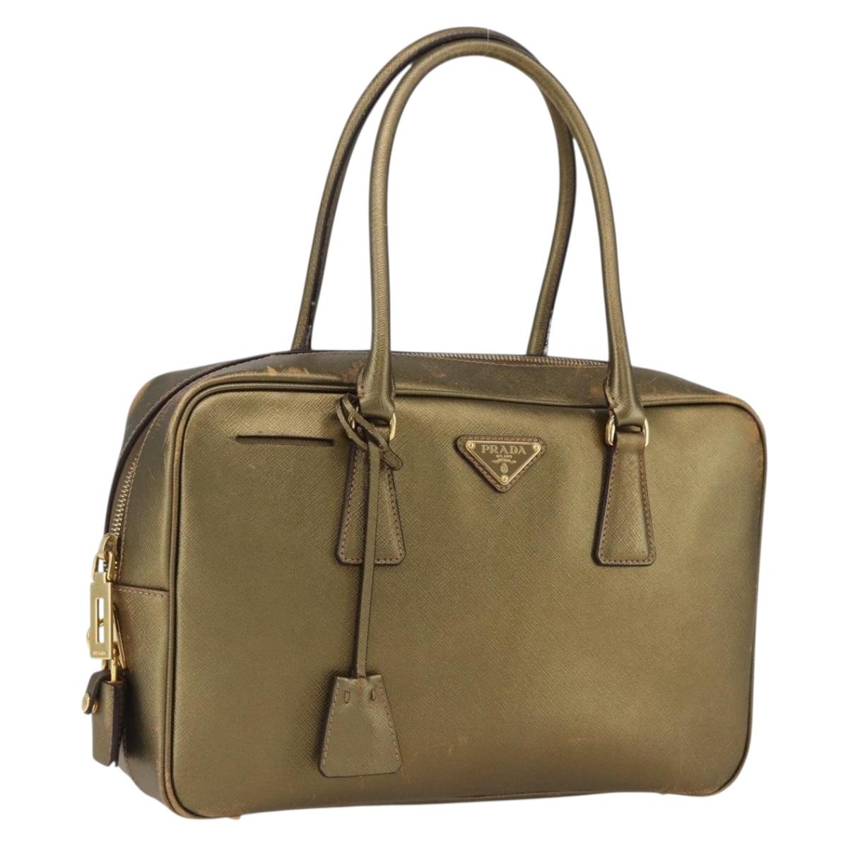 PRADA Hand Bag Safiano leather Gold Tone Auth ep13327