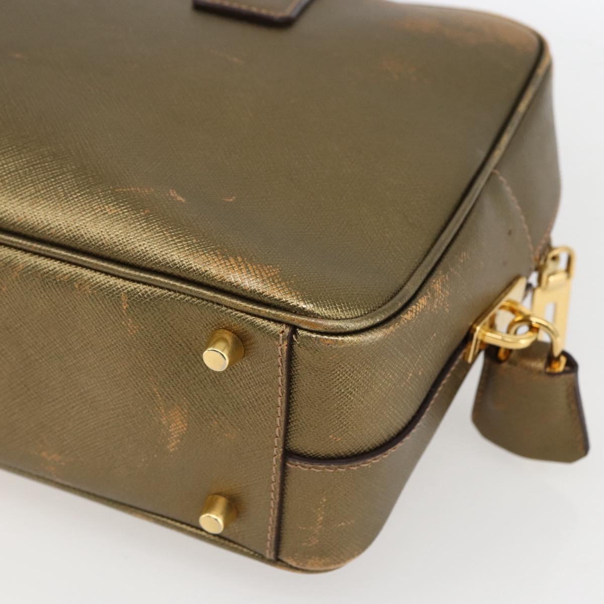 PRADA Hand Bag Safiano leather Gold Tone Auth ep13327A