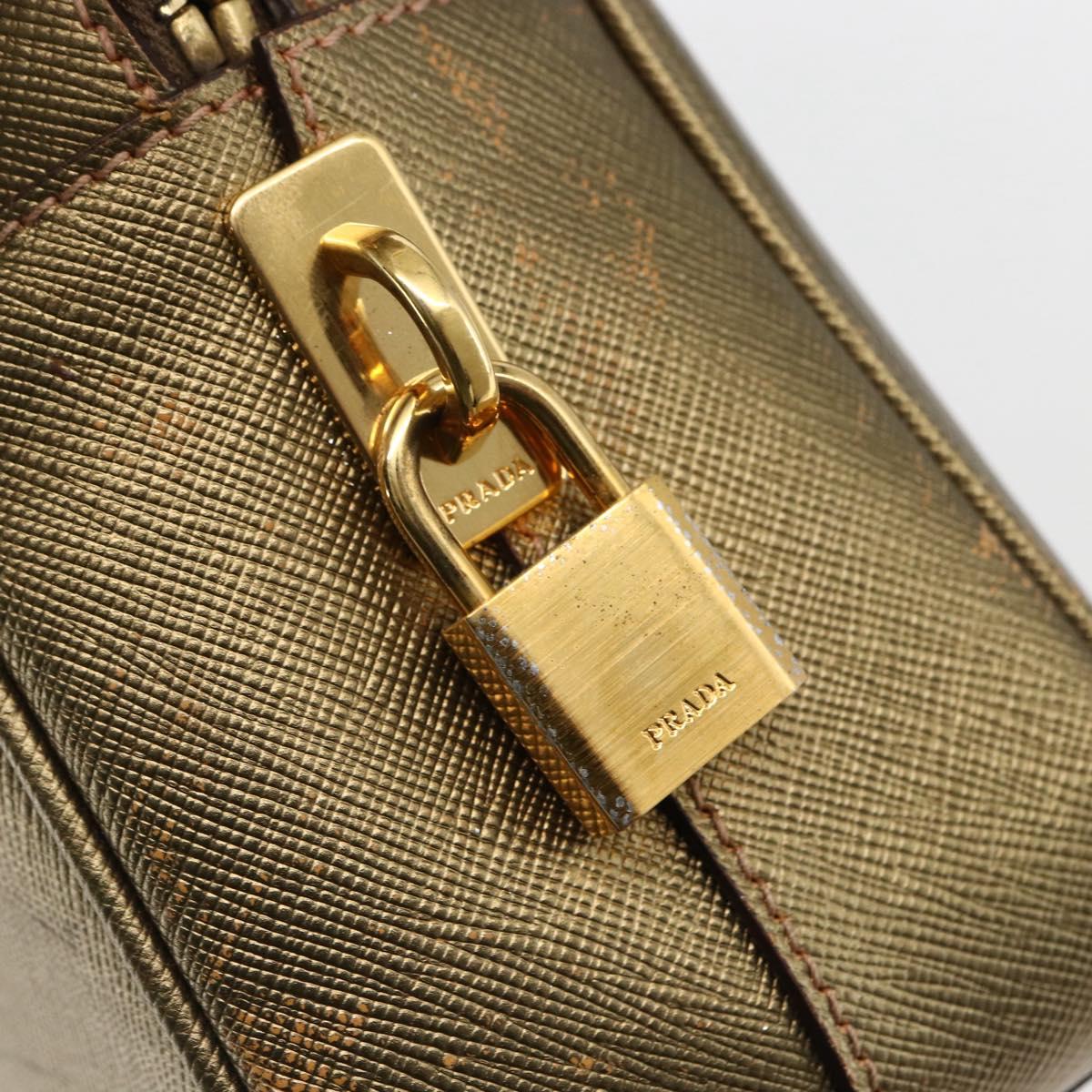 PRADA Hand Bag Safiano leather Gold Tone Auth ep13327A