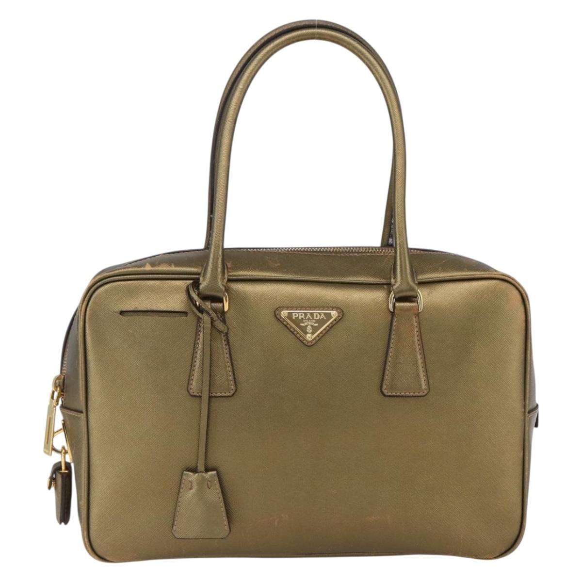 PRADA Hand Bag Safiano leather Gold Tone Auth ep13327A