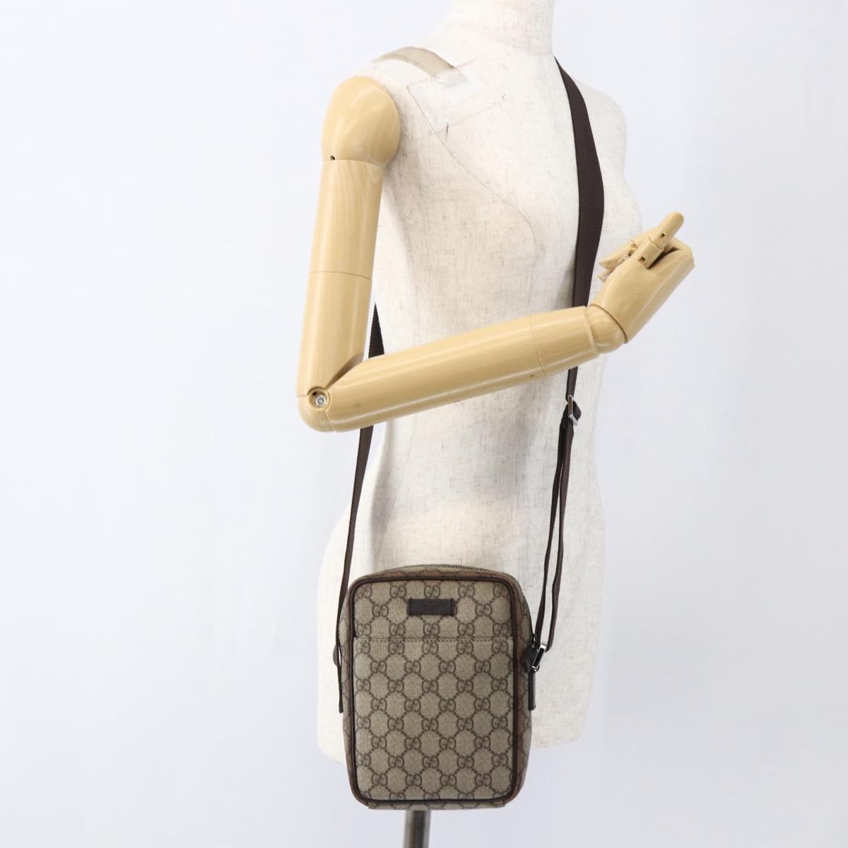GUCCI GG Supreme Shoulder Bag PVC Beige Silver 122754 Auth ep13334