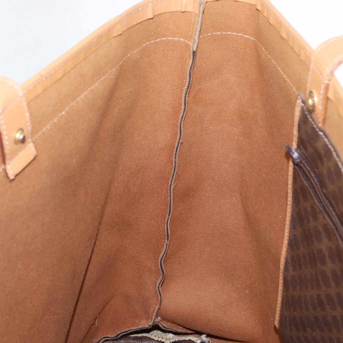 CELINE Macadam Canvas Tote Bag PVC Leather Brown Gold Auth ep13337