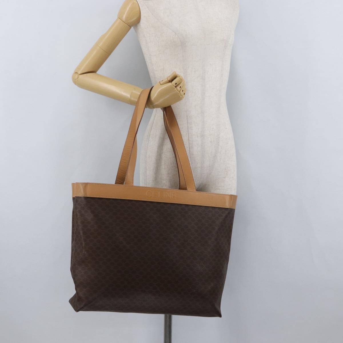 CELINE Macadam Canvas Tote Bag PVC Leather Brown Gold Auth ep13337