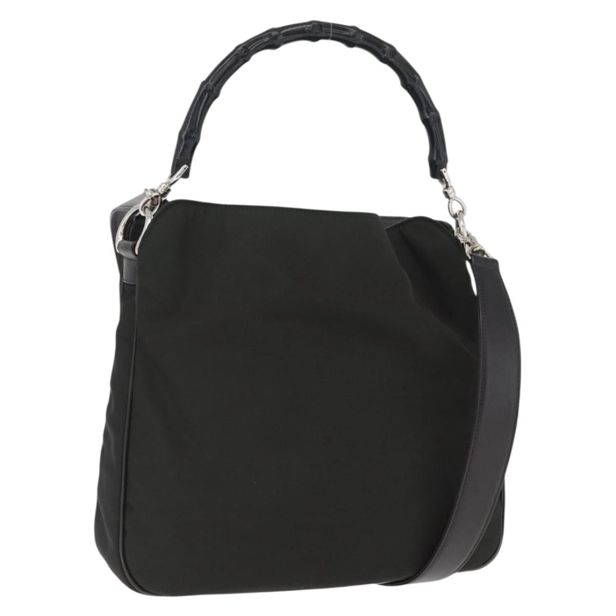 GUCCI Bamboo Hand Bag Nylon 2way Black Silver 001 1638 3754 Auth ep13341