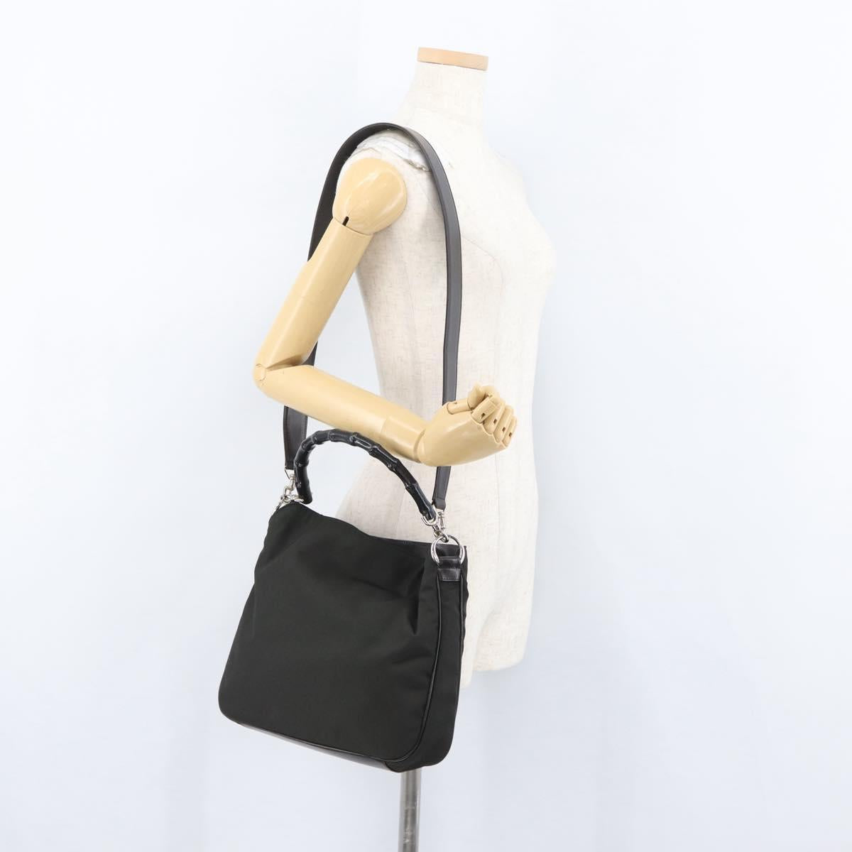 GUCCI Bamboo Hand Bag Nylon 2way Black Silver 001 1638 3754 Auth ep13341