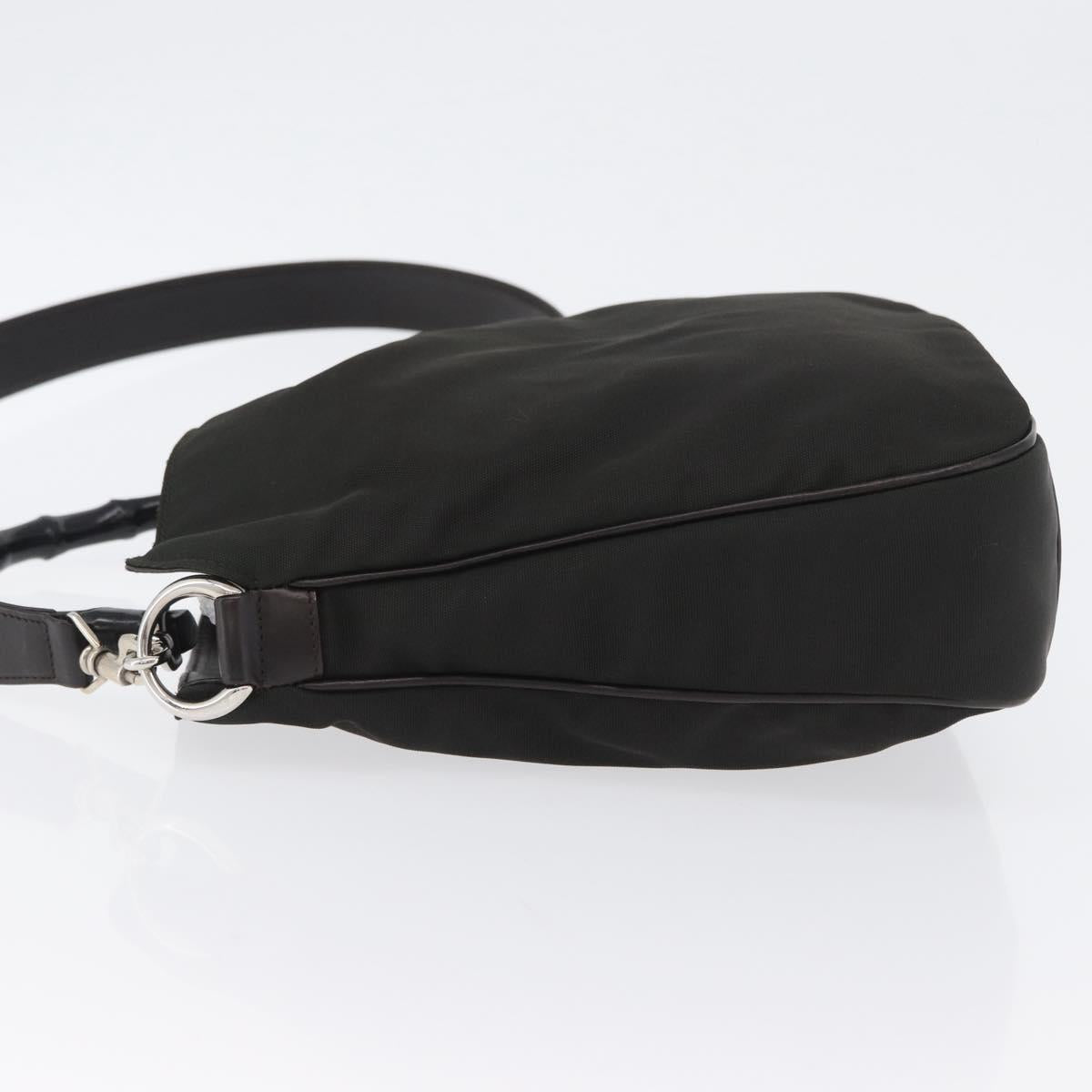 GUCCI Bamboo Hand Bag Nylon 2way Black Silver 001 1638 3754 Auth ep13341