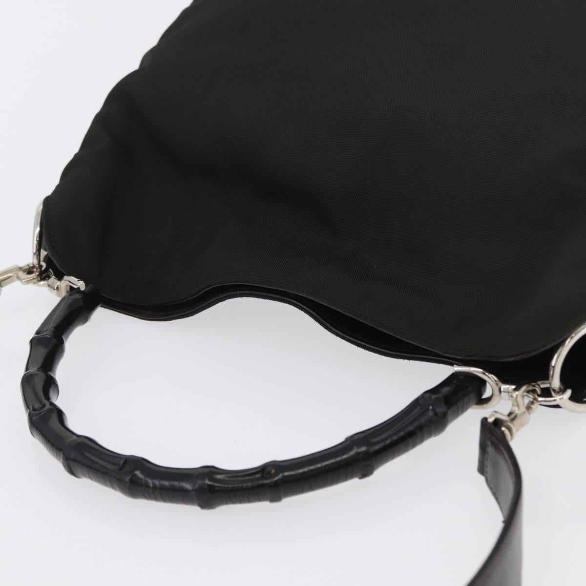 GUCCI Bamboo Hand Bag Nylon 2way Black Silver 001 1638 3754 Auth ep13341