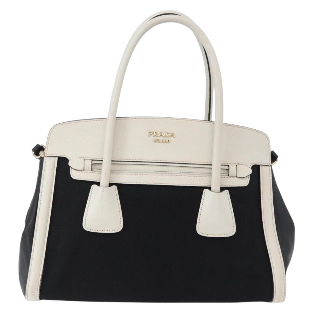 PRADA Hand Bag Canvas 2way Black Gold Auth ep13345