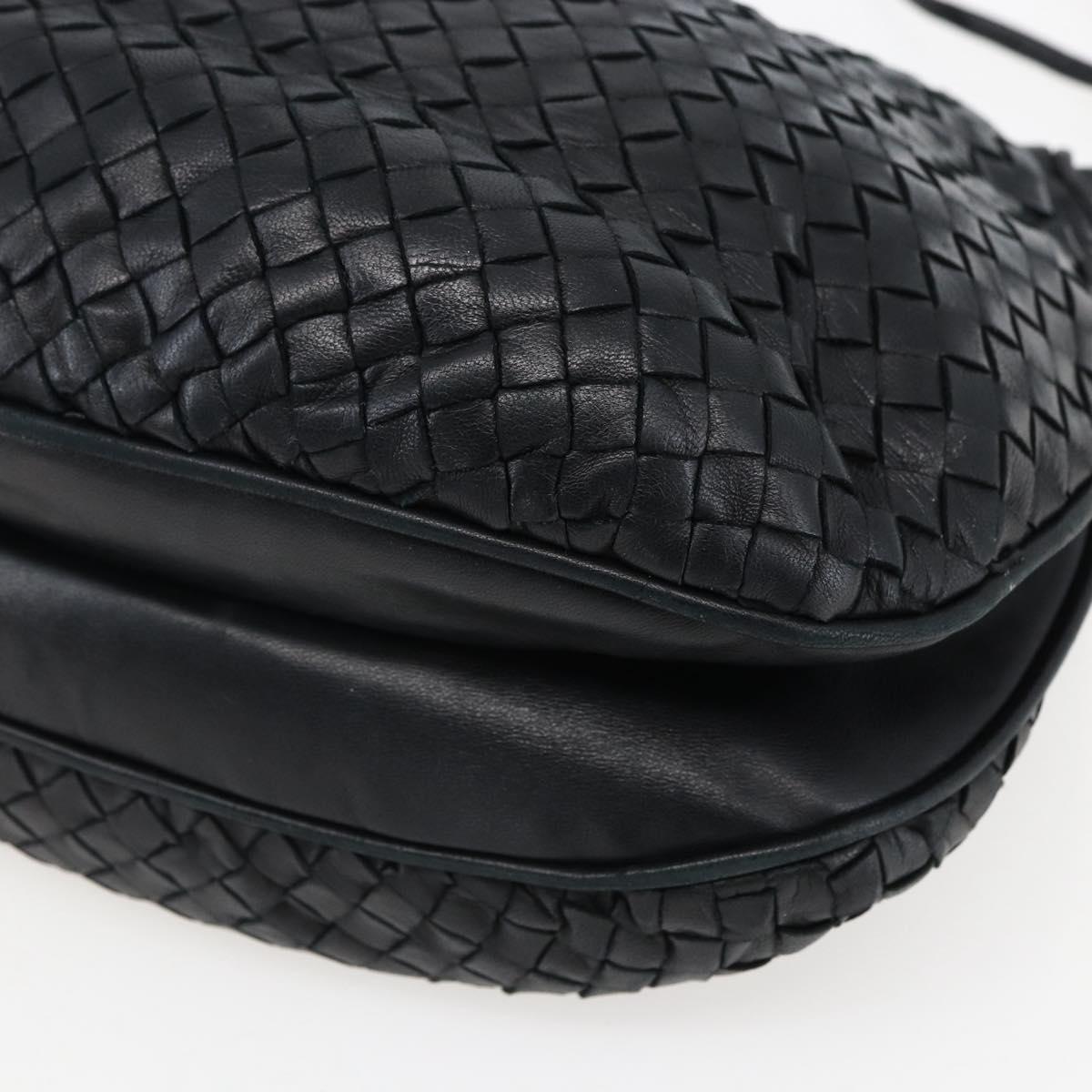 BOTTEGA VENETA INTRECCIATO Shoulder Bag Leather Black Gold Auth ep13348
