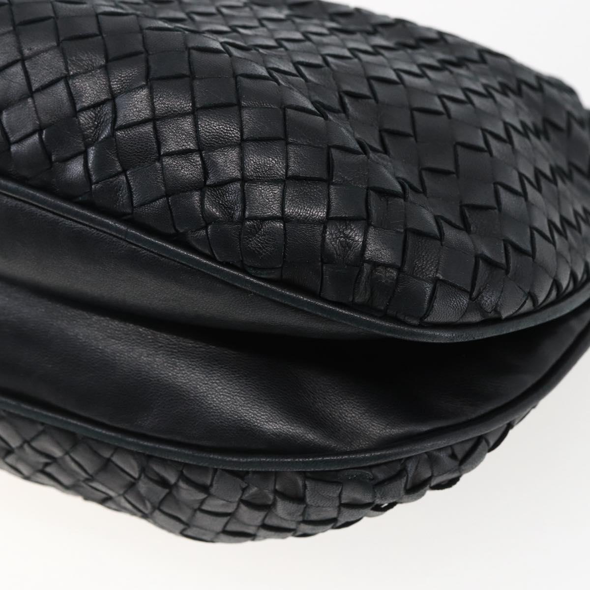 BOTTEGA VENETA INTRECCIATO Shoulder Bag Leather Black Gold Auth ep13348