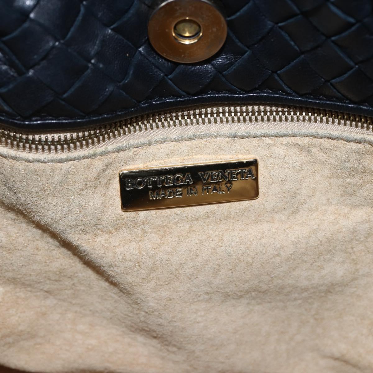 BOTTEGA VENETA INTRECCIATO Shoulder Bag Leather Black Gold Auth ep13348