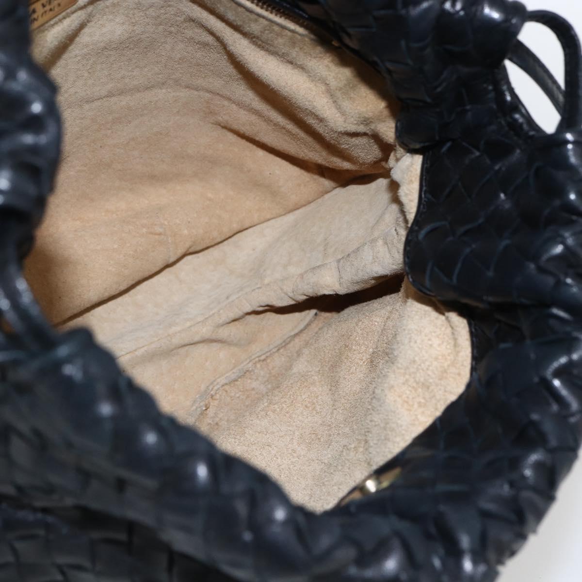 BOTTEGA VENETA INTRECCIATO Shoulder Bag Leather Black Gold Auth ep13348