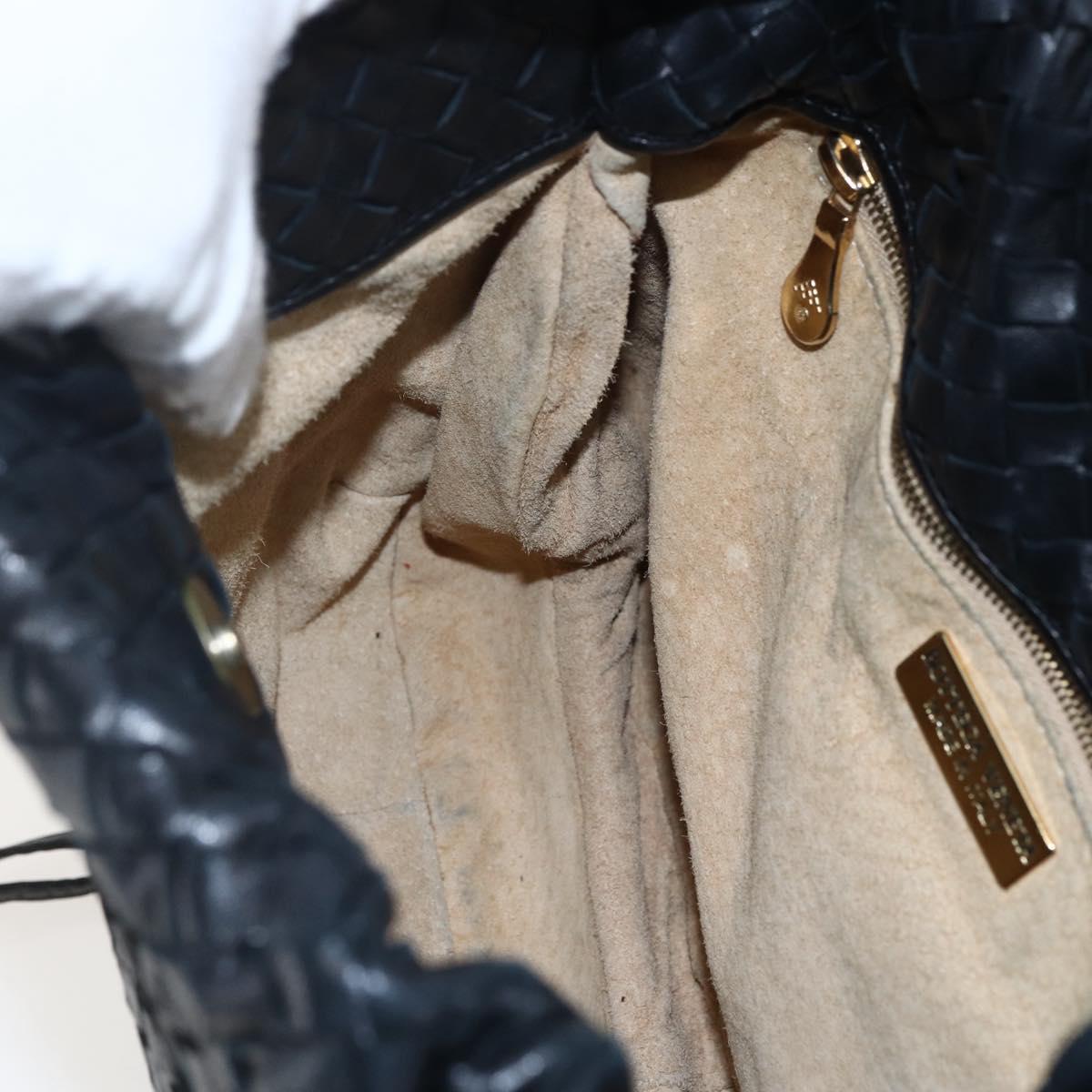 BOTTEGA VENETA INTRECCIATO Shoulder Bag Leather Black Gold Auth ep13348