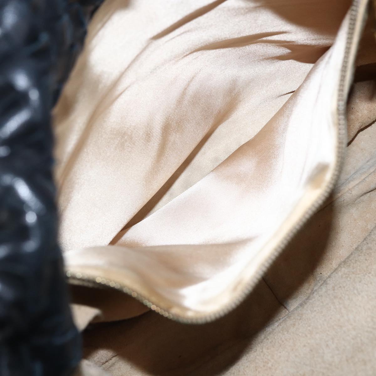 BOTTEGA VENETA INTRECCIATO Shoulder Bag Leather Black Gold Auth ep13348