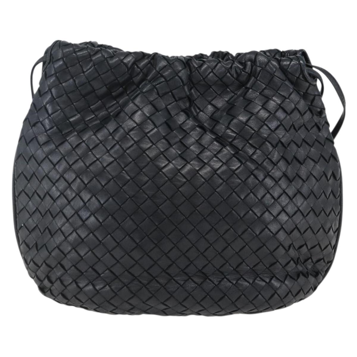 BOTTEGA VENETA INTRECCIATO Shoulder Bag Leather Black Gold Auth ep13348