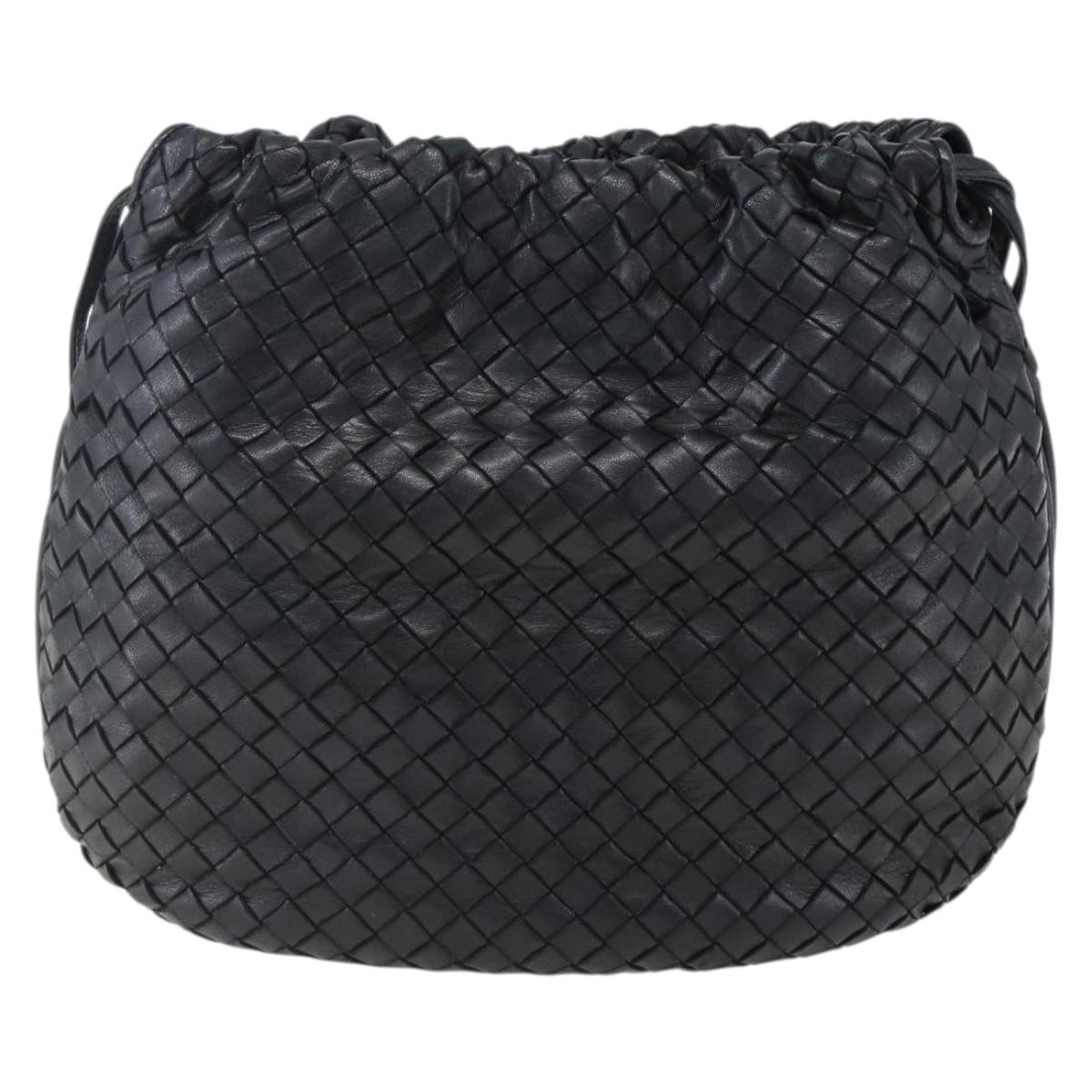 BOTTEGA VENETA INTRECCIATO Shoulder Bag Leather Black Gold Auth ep13348