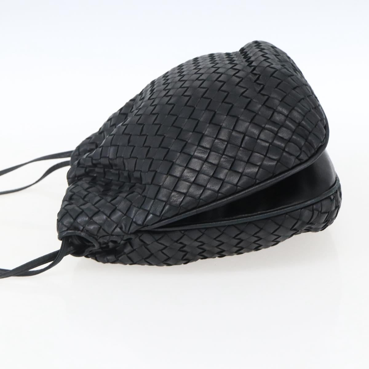 BOTTEGA VENETA INTRECCIATO Shoulder Bag Leather Black Gold Auth ep13348