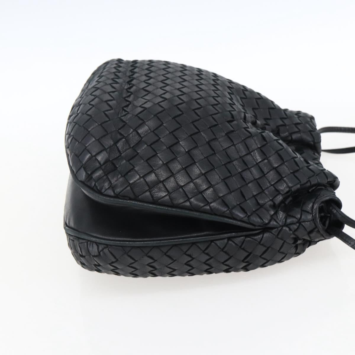 BOTTEGA VENETA INTRECCIATO Shoulder Bag Leather Black Gold Auth ep13348