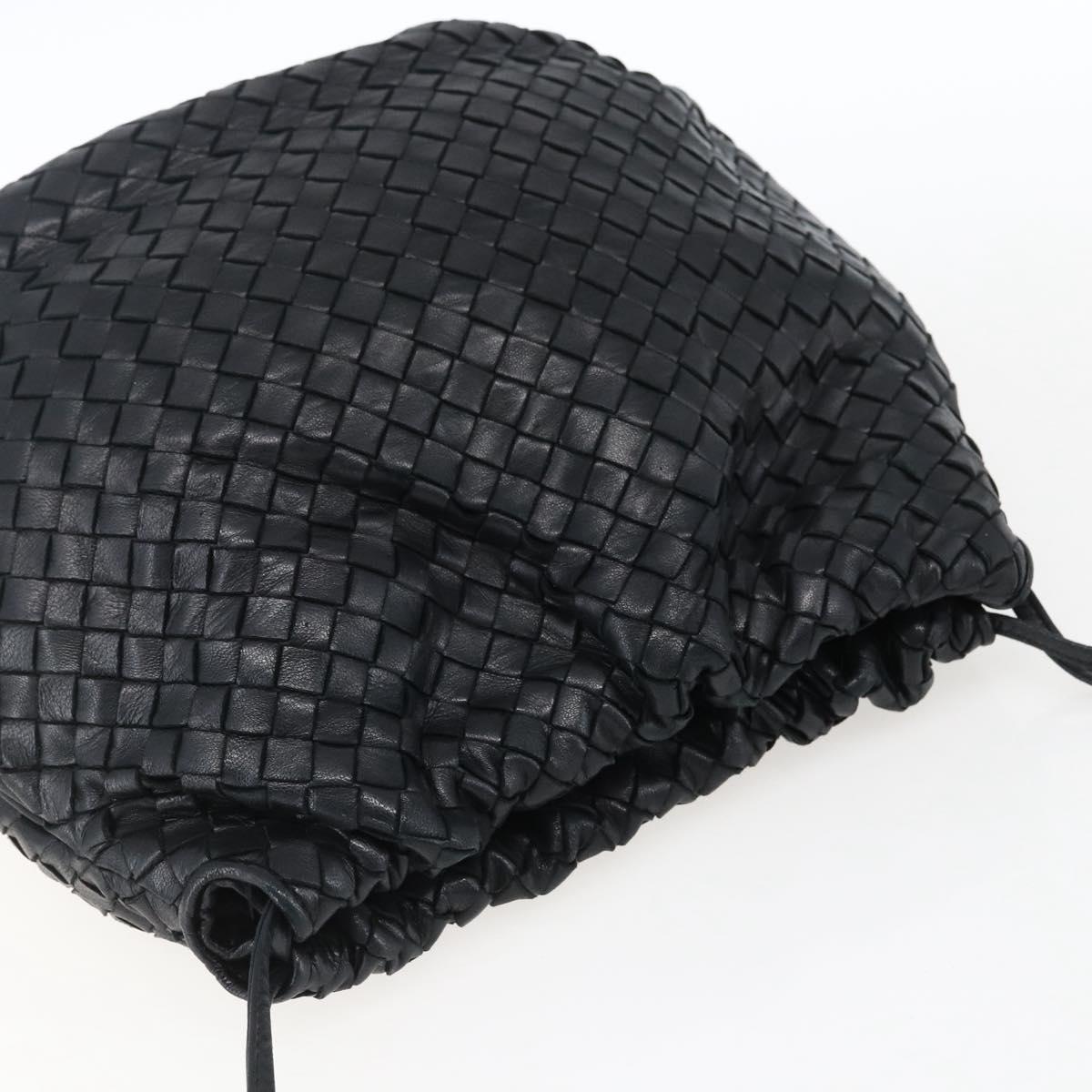 BOTTEGA VENETA INTRECCIATO Shoulder Bag Leather Black Gold Auth ep13348