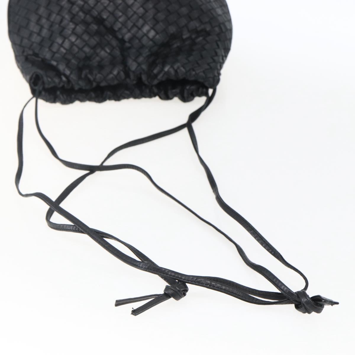 BOTTEGA VENETA INTRECCIATO Shoulder Bag Leather Black Gold Auth ep13348