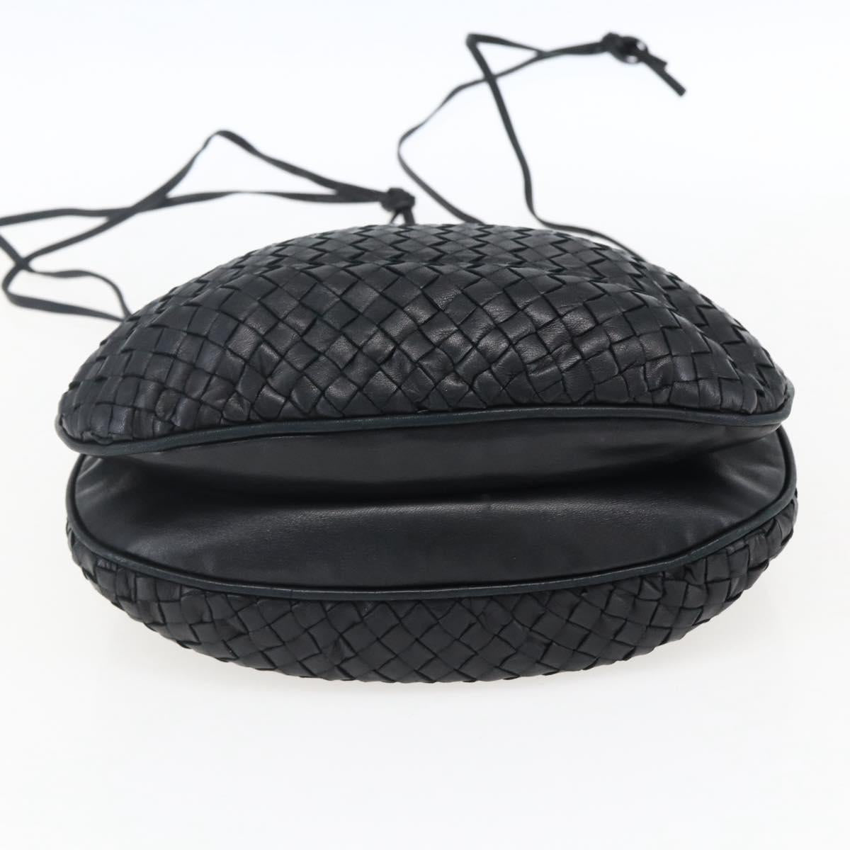 BOTTEGA VENETA INTRECCIATO Shoulder Bag Leather Black Gold Auth ep13348