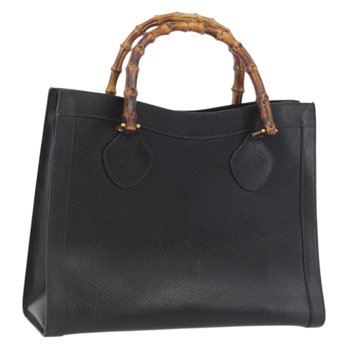 GUCCI Bamboo Tote Bag Leather Black Gold 002 0260 Auth ep13352