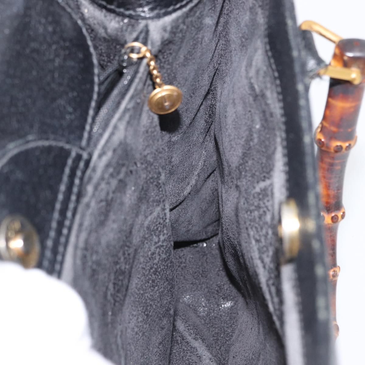 GUCCI Bamboo Tote Bag Leather Black Gold 002 0260 Auth ep13352