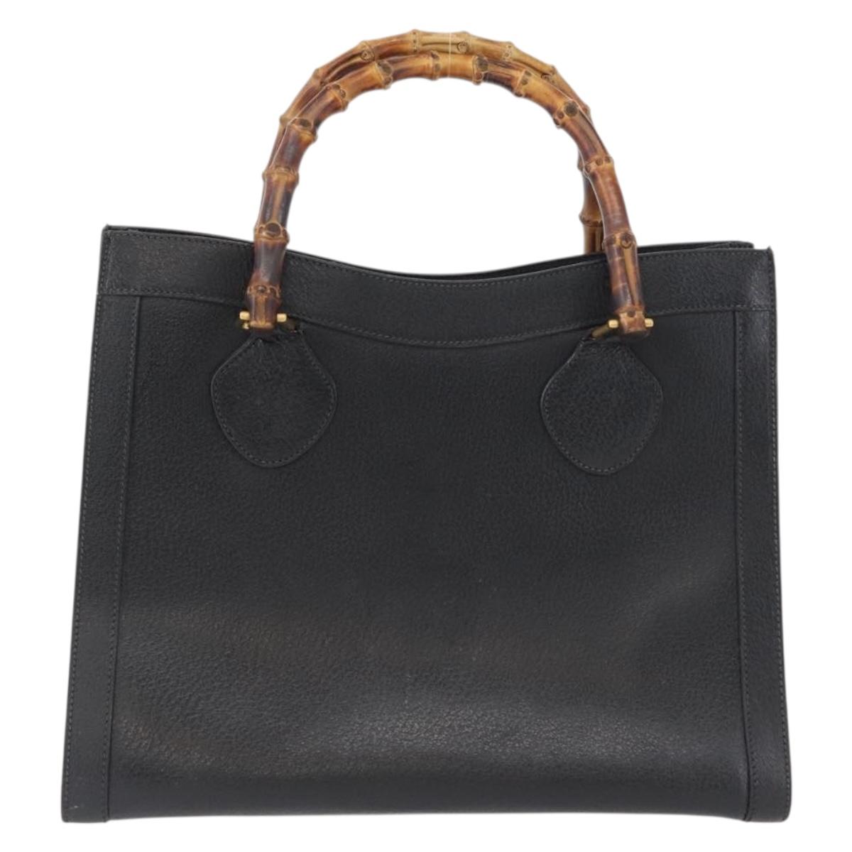 GUCCI Bamboo Tote Bag Leather Black Gold 002 0260 Auth ep13352