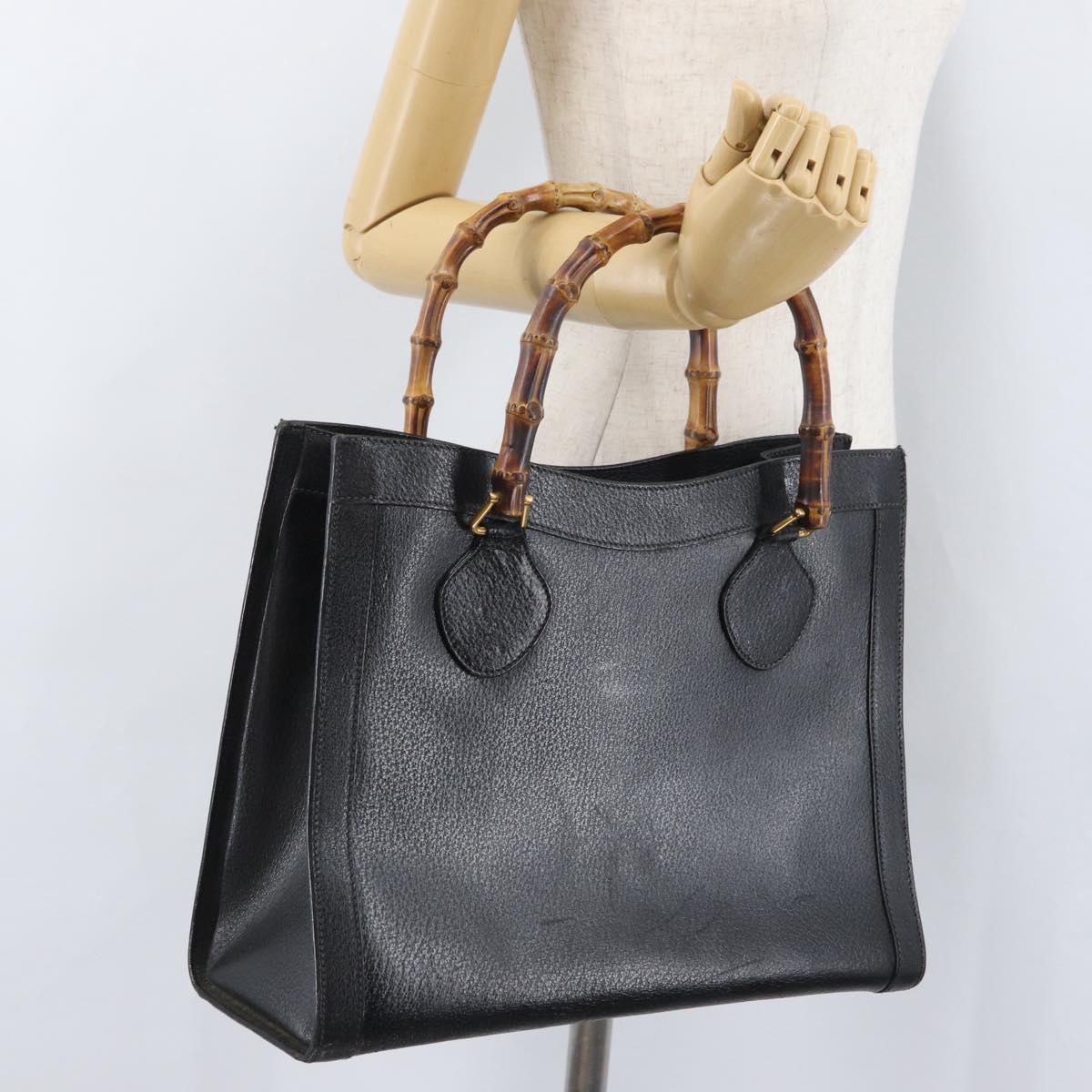 GUCCI Bamboo Tote Bag Leather Black Gold 002 0260 Auth ep13352