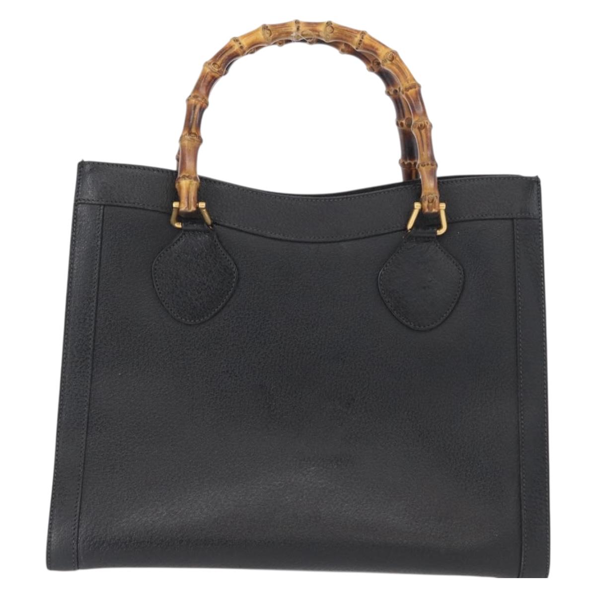 GUCCI Bamboo Tote Bag Leather Black Gold 002 0260 Auth ep13352