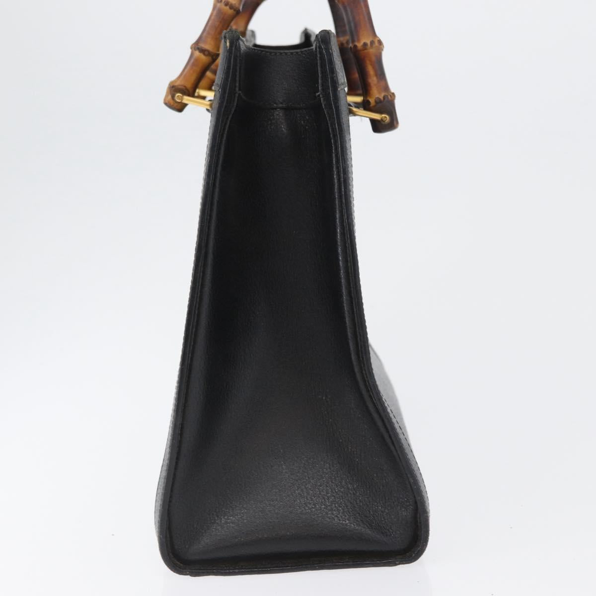 GUCCI Bamboo Tote Bag Leather Black Gold 002 0260 Auth ep13352