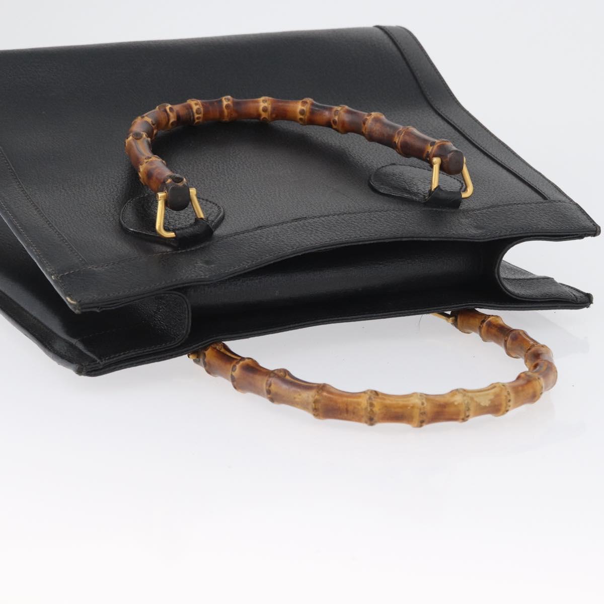 GUCCI Bamboo Tote Bag Leather Black Gold 002 0260 Auth ep13352