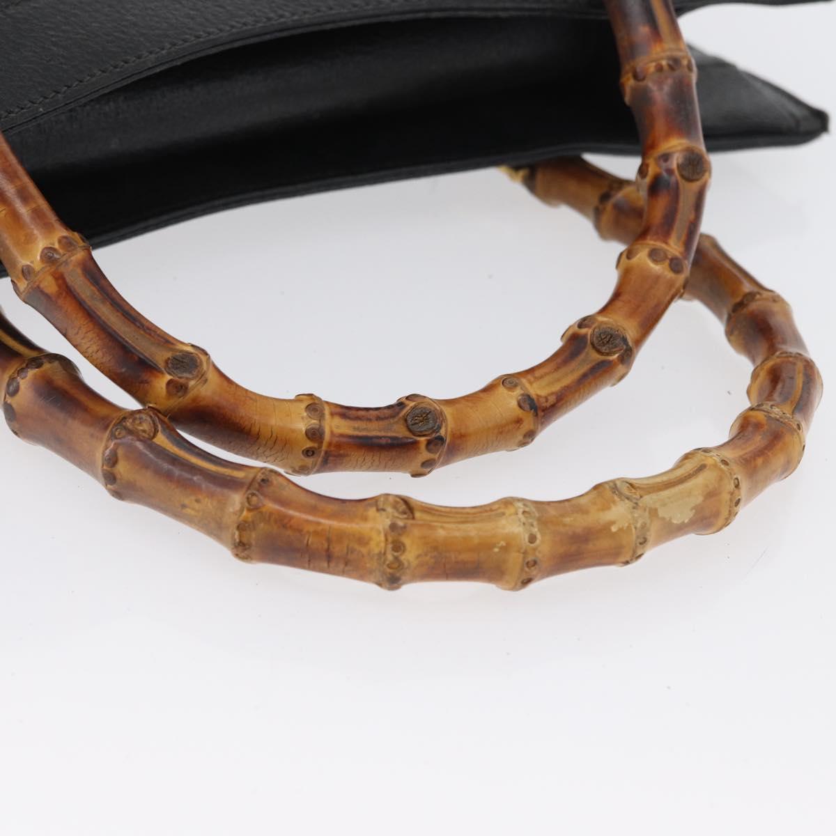 GUCCI Bamboo Tote Bag Leather Black Gold 002 0260 Auth ep13352