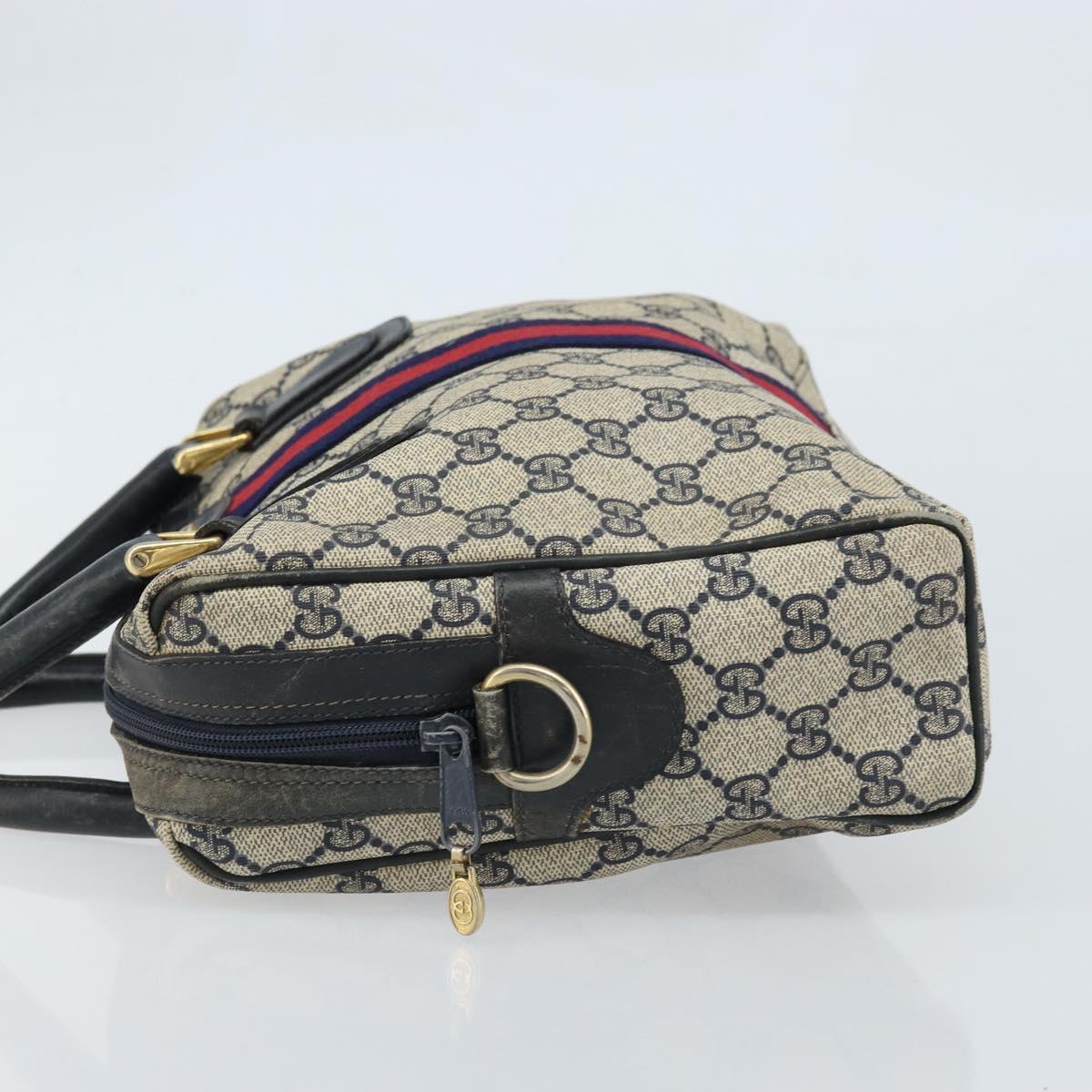 GUCCI GG Supreme Sherry Line Hand Bag PVC Navy Gold Auth ep13353