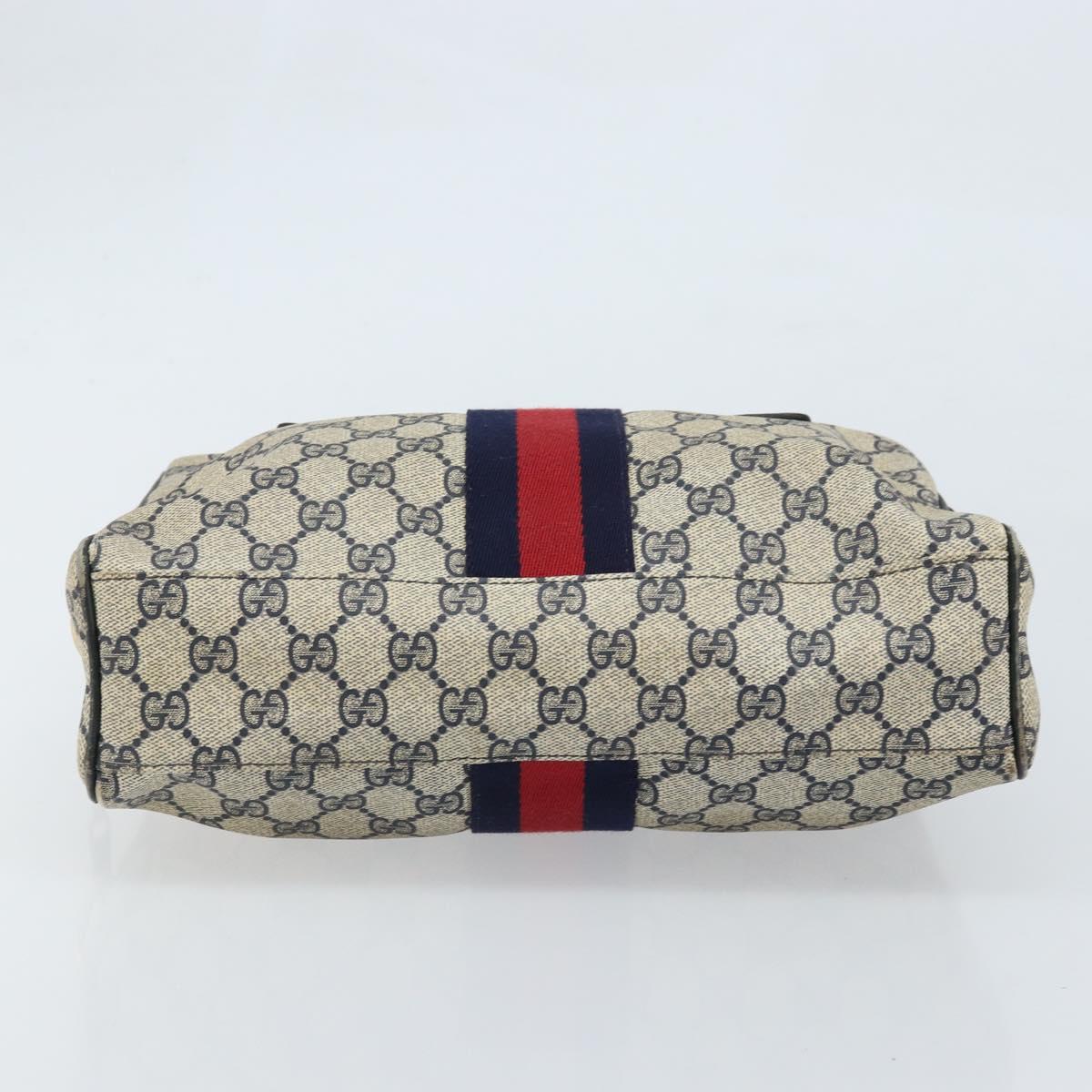 GUCCI GG Supreme Sherry Line Hand Bag PVC Navy Gold Auth ep13353