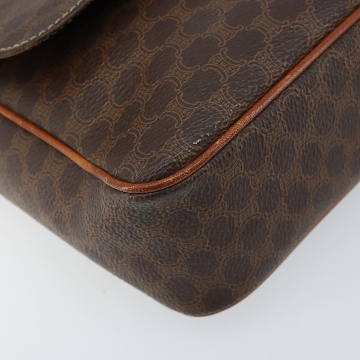 CELINE Macadam Canvas Circle Shoulder Bag PVC Leather Brown Gold Auth ep13354