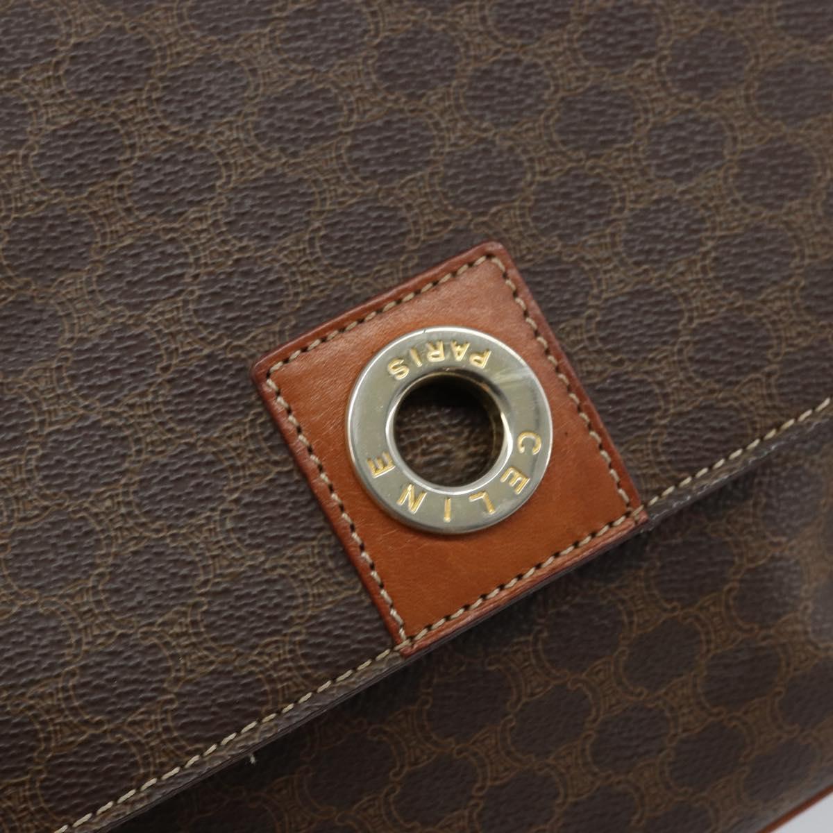 CELINE Macadam Canvas Circle Shoulder Bag PVC Leather Brown Gold Auth ep13354