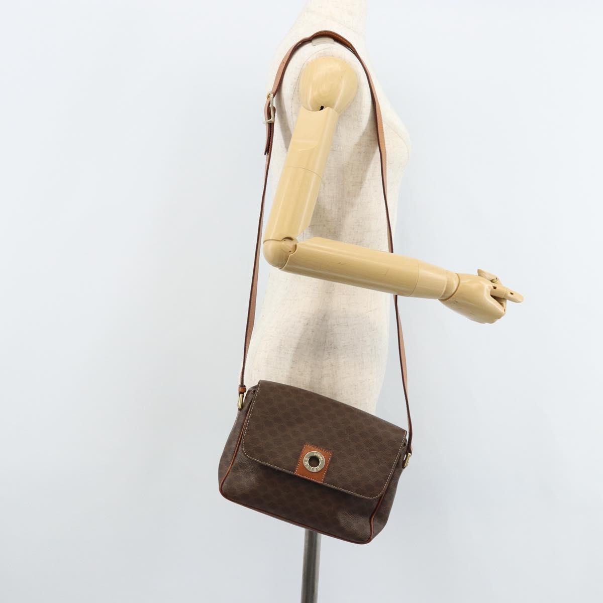 CELINE Macadam Canvas Circle Shoulder Bag PVC Leather Brown Gold Auth ep13354