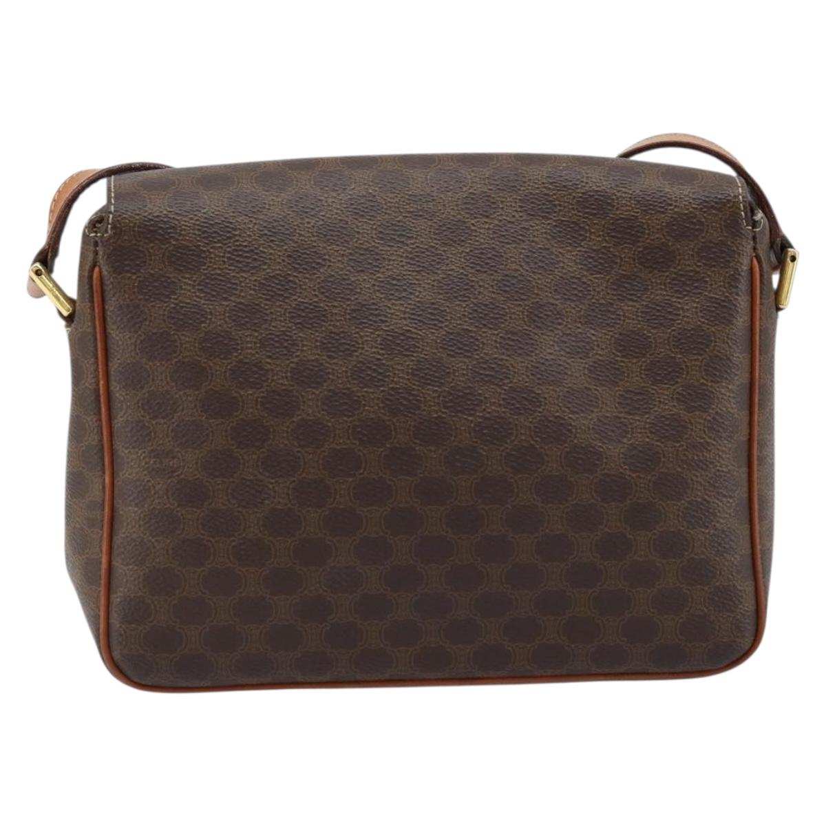 CELINE Macadam Canvas Circle Shoulder Bag PVC Leather Brown Gold Auth ep13354