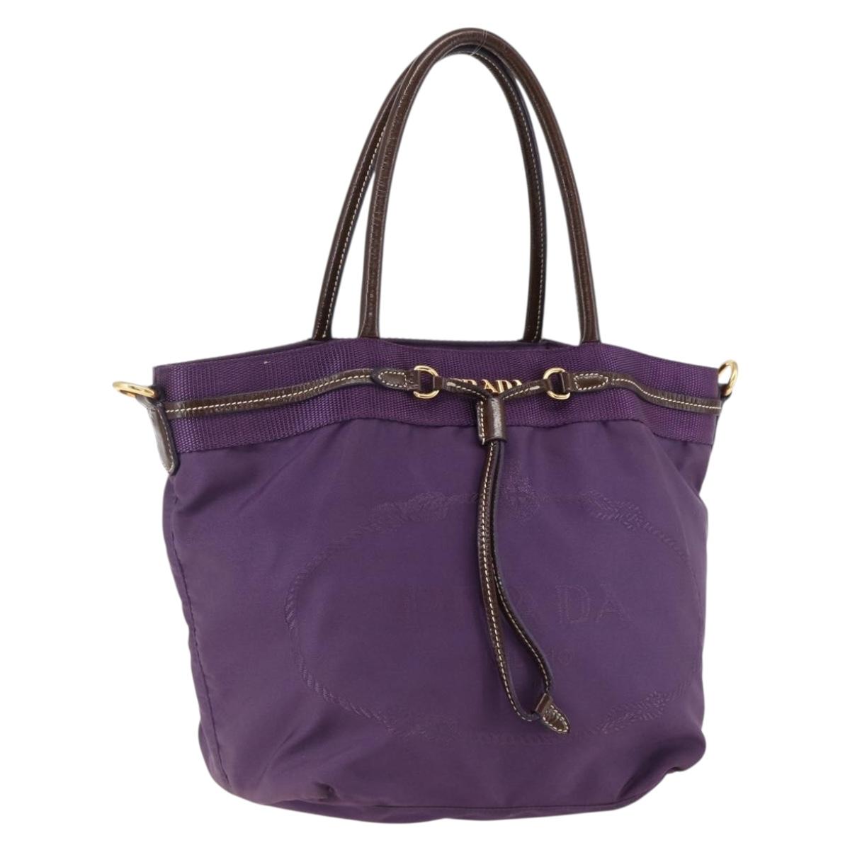 PRADA Hand Bag Nylon Purple Gold Auth ep13355