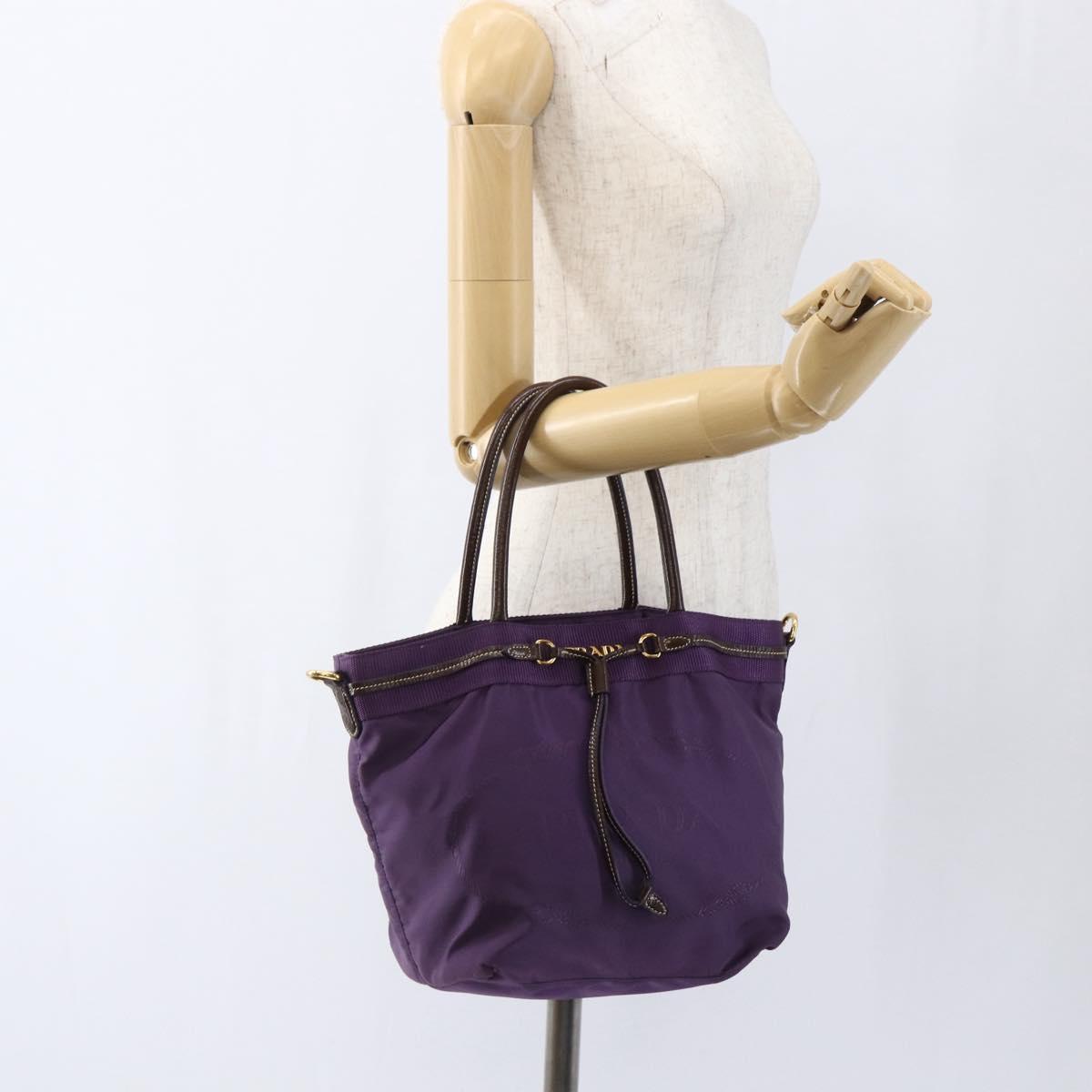 PRADA Hand Bag Nylon Purple Gold Auth ep13355